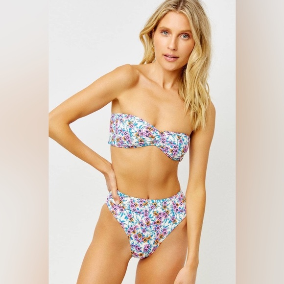 Frankie's Bikinis ๐ Floral Strapless Cinched Bandeau Top | High Rise Bottoms ๐ - Picture 2 of 12